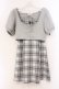 画像1: evelyn / リボンチェックミニワンピース F グレー O-26-04-04-078-LO-OP-OW-OS (1)