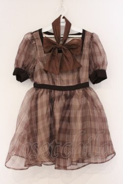 画像1: Me roir / チェックオーガンジーワンピース M ブラウン O-26-04-04-084-GO-OP-OW-OS