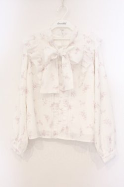 画像1: evelyn / フリルリボン長袖ブラウス  シロ O-26-04-04-086-LO-BL-OW-OS