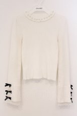 画像1: evelyn / 袖リボンリブニット  シロ O-26-04-04-088-LO-TO-OW-ZT096 (1)