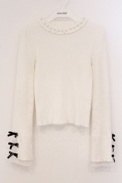 画像1: evelyn / 袖リボンリブニット  シロ O-26-04-04-088-LO-TO-OW-OS