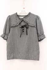 画像1: evelyn / 編み上げリブトップス  クロギンガム O-26-04-04-090-LO-TO-OW-OS (1)