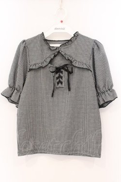 画像1: evelyn / 編み上げリブトップス  クロギンガム O-26-04-04-090-LO-TO-OW-OS