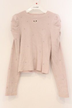 画像1: evelyn / ハート透かしビジューニット  ピンク O-26-04-04-096-LO-TO-OW-OS