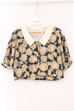 画像1: Fi.n.t / アートヒマワリ柄セットアップ 単品  ネイビー×イエロー O-26-04-04-012-CA-TO-IG-OS