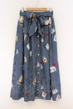 画像1: axes femme / ボン・ヴォヤージュ柄スカート  ネイビー O-26-04-05-038-AX-SK-IG-OS