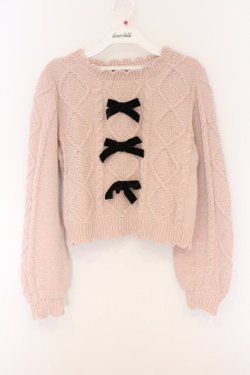 画像1: Honey Cinnamon / リボン付きケーブルニット F ピンク O-26-04-05-052-LO-TO-OW-OS