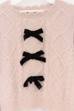 画像2: Honey Cinnamon / リボン付きケーブルニット F ピンク O-26-04-05-052-LO-TO-OW-OS