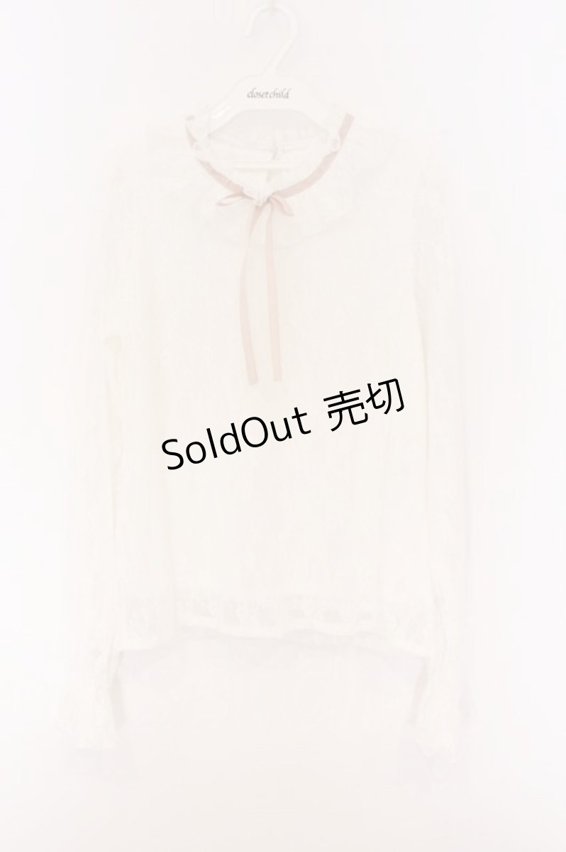 画像1: DearMyLove / フリルネックレーストップス M シロ×ピンクリボン O-26-04-05-053-EL-TO-OW-OS (1)