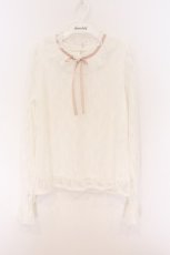 画像1: DearMyLove / フリルネックレーストップス M シロ×ピンクリボン O-26-04-05-053-EL-TO-OW-OS (1)