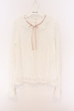 画像1: DearMyLove / フリルネックレーストップス M シロ×ピンクリボン O-26-04-05-053-EL-TO-OW-OS