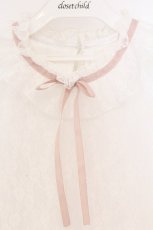 画像2: DearMyLove / フリルネックレーストップス M シロ×ピンクリボン O-26-04-05-053-EL-TO-OW-OS (2)