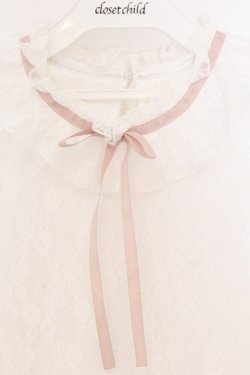 画像2: DearMyLove / フリルネックレーストップス M シロ×ピンクリボン O-26-04-05-053-EL-TO-OW-OS