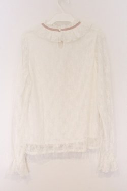 画像3: DearMyLove / フリルネックレーストップス M シロ×ピンクリボン O-26-04-05-053-EL-TO-OW-OS