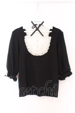 画像1: NOEMIE / チョーカー風レースアップカットソー M クロ×シロ O-26-04-05-054-LO-TO-OW-OS