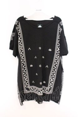 画像1: MINT NeKO / バンダナ風プリントTシャツ  ブラック O-26-04-05-062-HN-TO-OW-OS