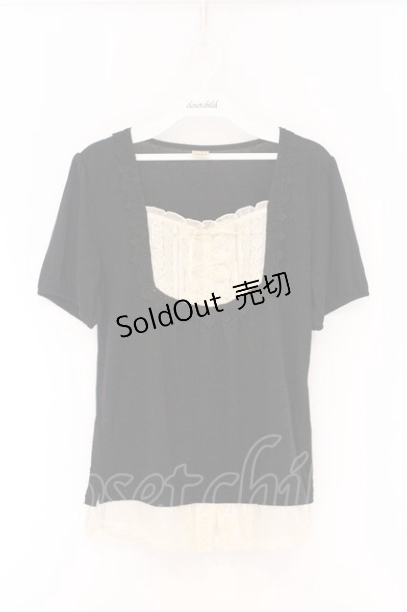 画像1: axes femme / タックレースパフTシャツ  クロ O-26-04-05-007-AX-TO-IG-OS (1)