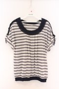 axes femme / ショルダーレースアップボーダーTシャツ M ネイビー×オフシロ O-26-04-05-008-AX-TO-IG-OS