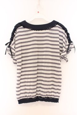 画像3: axes femme / ショルダーレースアップボーダーTシャツ M ネイビー×オフシロ O-26-04-05-008-AX-TO-IG-OS