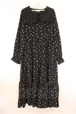 画像1: m petit by misako / スクエア襟花柄ワンピース 3L クロ O-26-04-05-095-LO-OP-IG-OS