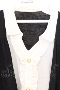 画像2: axes femme / 開衿シャツレイヤードカシュクール風Tシャツ M クロ×アイボリー O-26-04-05-012-AX-TO-IG-OS