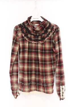 画像1: axes femme / チェック柄ハイネックカットソー M ベージュ O-26-04-05-013-AX-TO-IG-OS