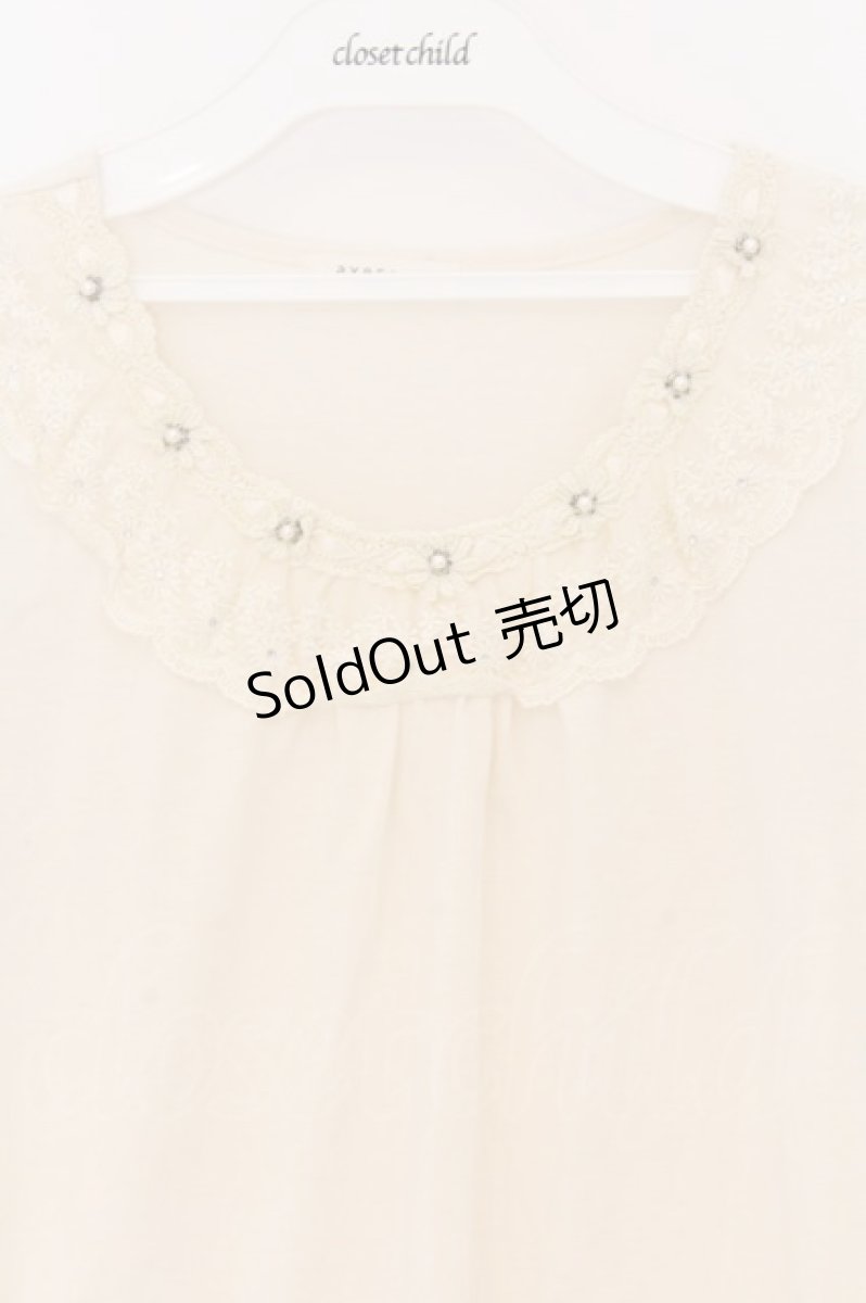 画像2: axes femme / はしごレースパフTシャツ  アイボリー O-26-04-05-018-AX-TO-IG-OS (2)