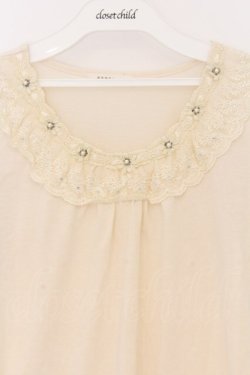 画像2: axes femme / はしごレースパフTシャツ  アイボリー O-26-04-05-018-AX-TO-IG-OS