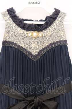 画像2: axes femme / ラメ刺繍プリーツドレス  ネイビー O-26-04-05-022-AX-OP-IG-OS