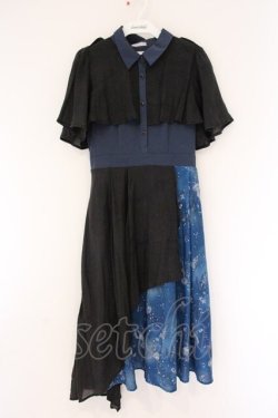 画像1: axes femme POETIQUE / ダークマリンバイカラーワンピース M アオｘクロ O-26-04-06-043-AX-OP-YM-OS