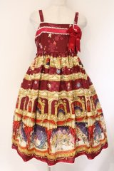 ALICE and the PIRATES / 雪降る聖夜の不思議な贈り物柄プレゼントリボンジャンパースカート  えんじ O-26-04-06-065-PA-OP-IG-OS