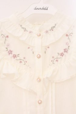 画像2: axes femme / 桜刺繍スタンドブラウス M アイボリー O-26-04-06-072-AX-BL-YM-OS