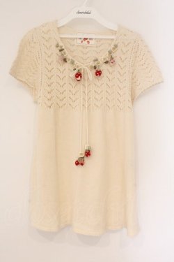 画像1: PINK HOUSE / いちごあみぐるみニットベスト  アイボリー O-26-04-06-089-LO-TO-IG-OS