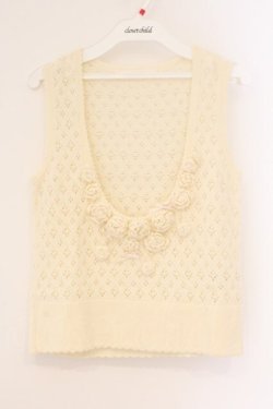 画像1: PINK HOUSE / フラワーモチーフアンダーバストニットベスト  オフ O-26-04-06-092-LO-TO-IG-OS