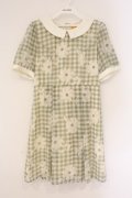 Fi.n.t / マーガレットギンンガムチェックシフォン半袖ワンピース  グリーン×アイボリー O-26-04-06-103-CA-OP-IG-OS