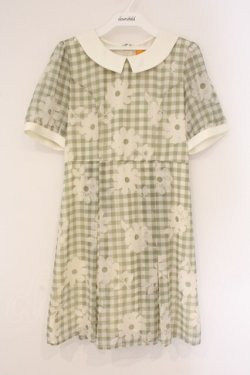 画像1: Fi.n.t / マーガレットギンンガムチェックシフォン半袖ワンピース  グリーン×アイボリー O-26-04-06-103-CA-OP-IG-OS
