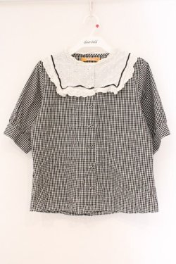 画像1: Fi.n.t / ライン使いコットンレースヨークブラウス  クロ×シロ O-26-04-06-125-CA-BL-IG-OS