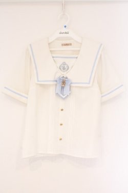 画像1: Amavel / Crown Emblemスクエアセーラーブラウス F シロｘサックス O-26-04-06-002-CA-BL-YM-OS
