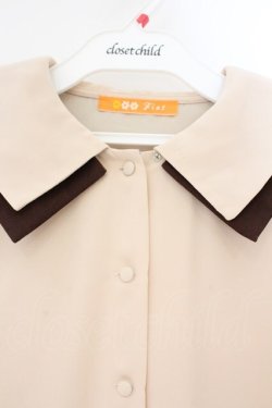 画像2: Fi.n.t / ダブル衿配色タイ付きブラウス  ベージュ×ブラウン O-26-04-06-014-CA-BL-IG-OS