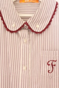 画像2: Fi.n.t / ロゴ刺繍ストライプ半袖ブラウス  ワイン×シロ O-26-04-06-020-CA-BL-IG-OS