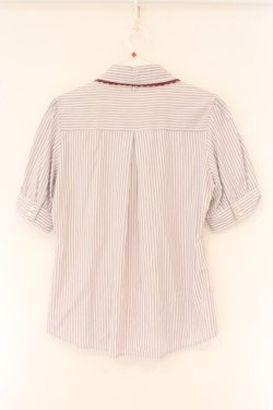 画像3: Fi.n.t / ロゴ刺繍ストライプ半袖ブラウス  ワイン×シロ O-26-04-06-020-CA-BL-IG-OS