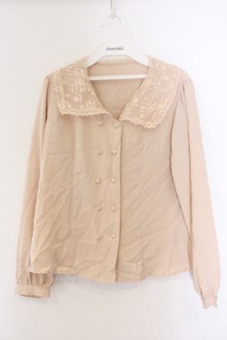 画像1: F&A / レース衿ダブル釦ブラウス  ピンクベージュ O-26-04-07-009-LO-BL-IG-OS