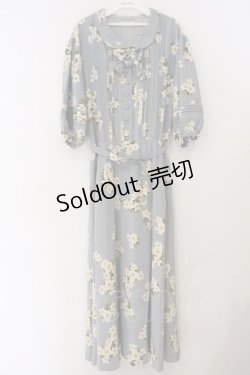 画像1: INGEBORG / 梯子レース花柄半袖ワンピース  サックス O-26-04-07-013-LO-OP-IG-OS