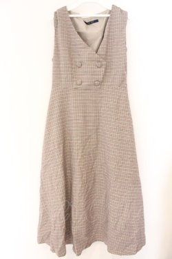 画像1: an another angelus / ダブル釦ミニチェックフレアージャンパースカート  ベージュ O-26-04-07-002-CA-OP-IG-OS