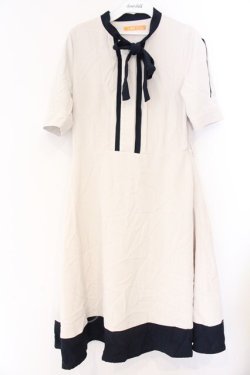 画像1: Fi.n.t / バイカラーボウタイワンピース  アイボリー×ネイビー O-26-04-07-004-CA-OP-IG-OS