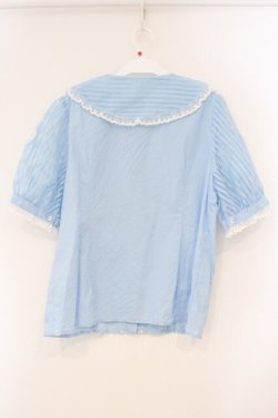 画像4: 猫与 鈴草 / ストライプスリーブブラウス L サックス O-26-04-09-029-LO-BL-IG-OS