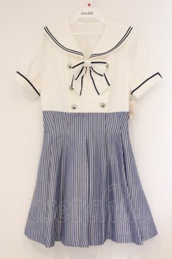 画像1: Secret Honey / ストライプセーラーワンピース 2 シロ×ブルー O-26-04-09-039-CA-OP-IG-OS