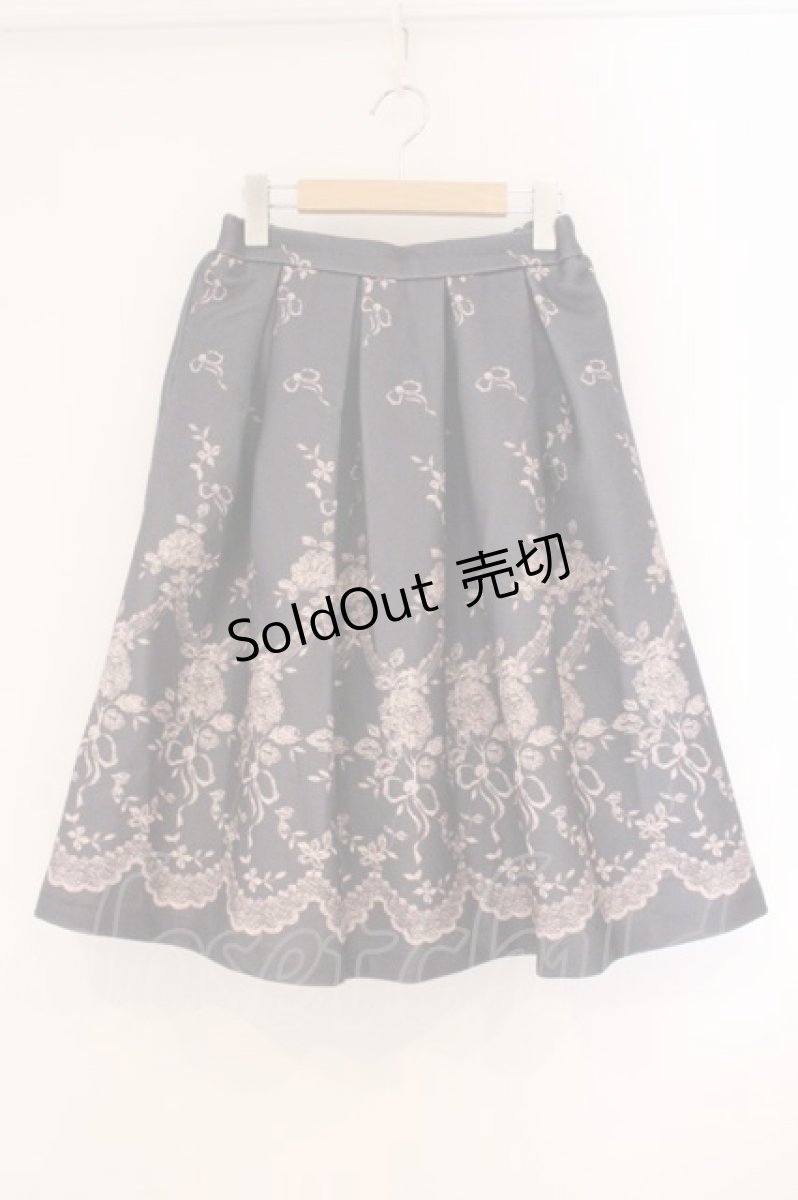 画像1: axes femme / リボンプリントスカート  ネイビー×ベージュ O-26-04-09-041-AX-SK-IG-ZT258 (1)
