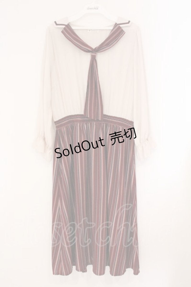 画像1: axes femme / ストライプセーラーワンピース M ワイン×キナリ O-26-04-09-052-AX-OP-OW-OS (1)