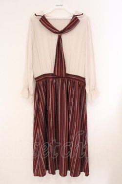 画像1: axes femme / ストライプセーラーワンピース M ワイン×キナリ O-26-04-09-052-AX-OP-OW-OS